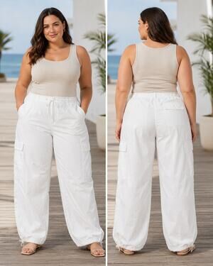 Good American Parachute Cargo Pants Drawstring Cloud White XL NWT